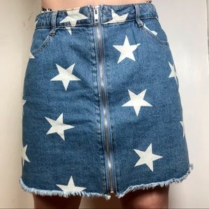 Altar’d State denim star print zipper mini skirt
